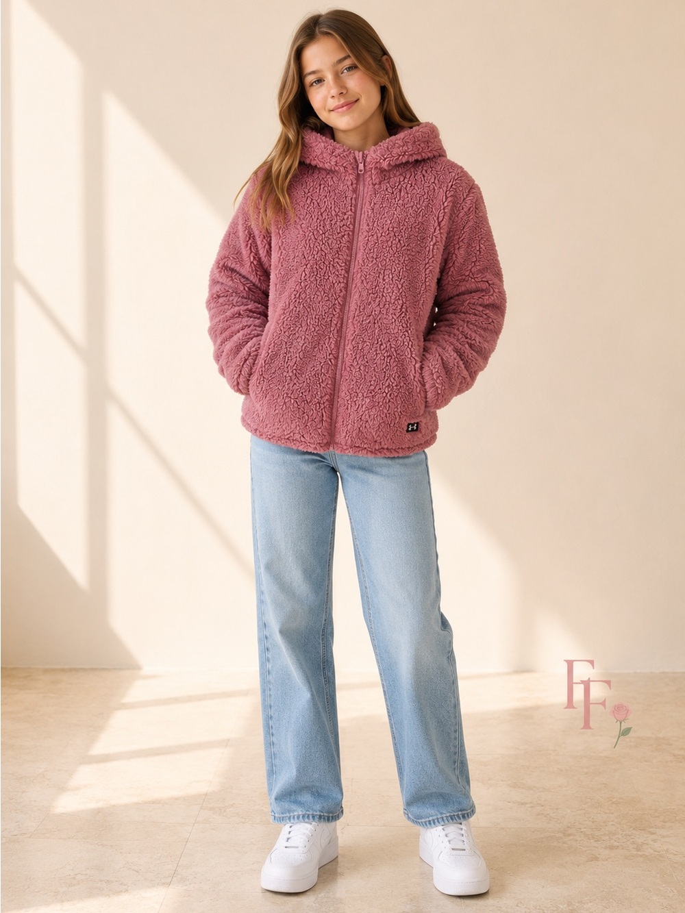 Under Armour Girls XL Pink Sherpa Fleece Hooded Jacket Coat YXL